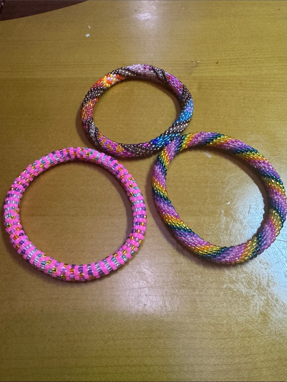 3 sashka co Handcrafted Beaded stretch braceletSet - Pink, Rainbow, Gold Accents